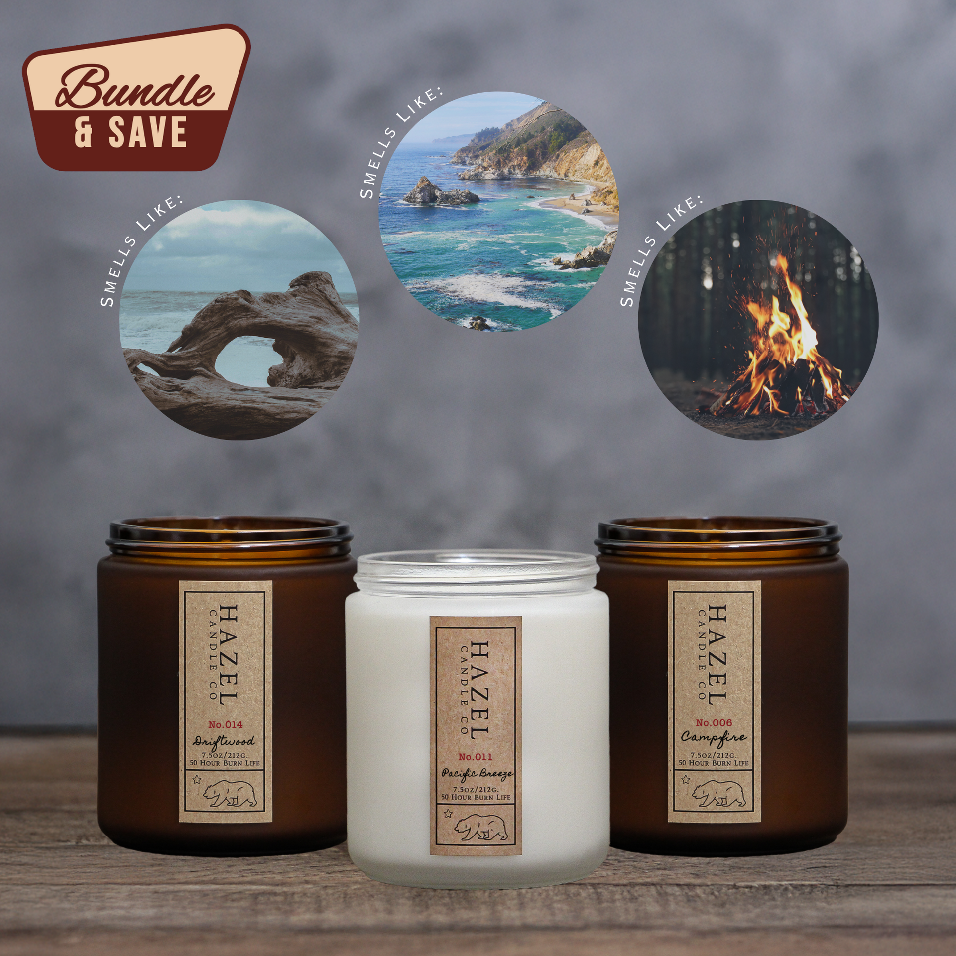 Beach Bundle [Driftwood, Pacific Breeze, Campfire] – Hazel Candle Co.